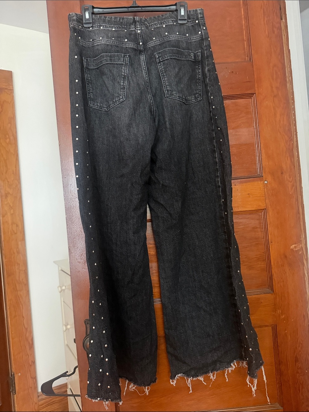 Anthropologie Black Studded Wide-Leg Jeans - Picture 3 of 3